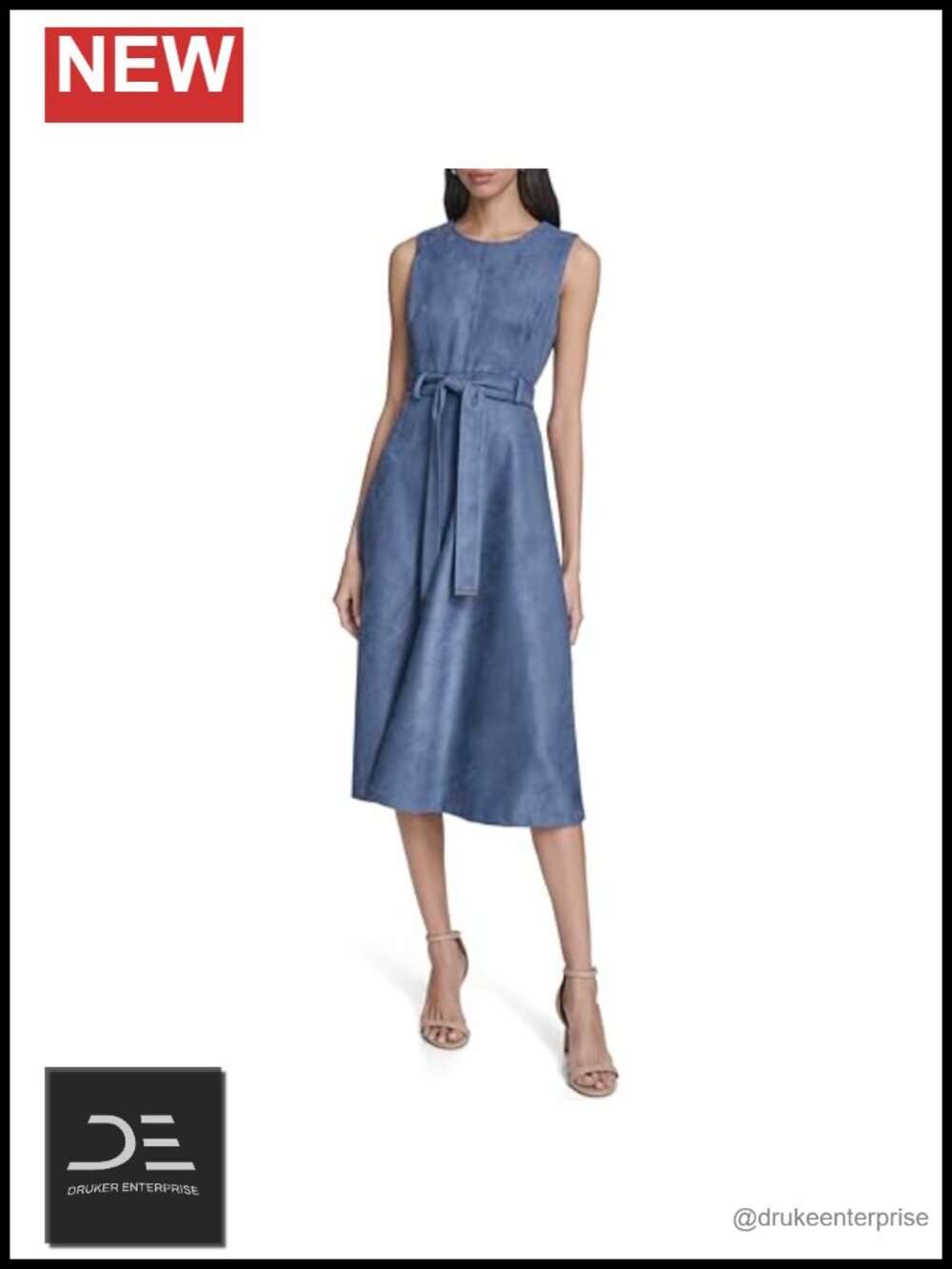 Sleeveless Polka Dot Self Tie Midi A-Line Dress